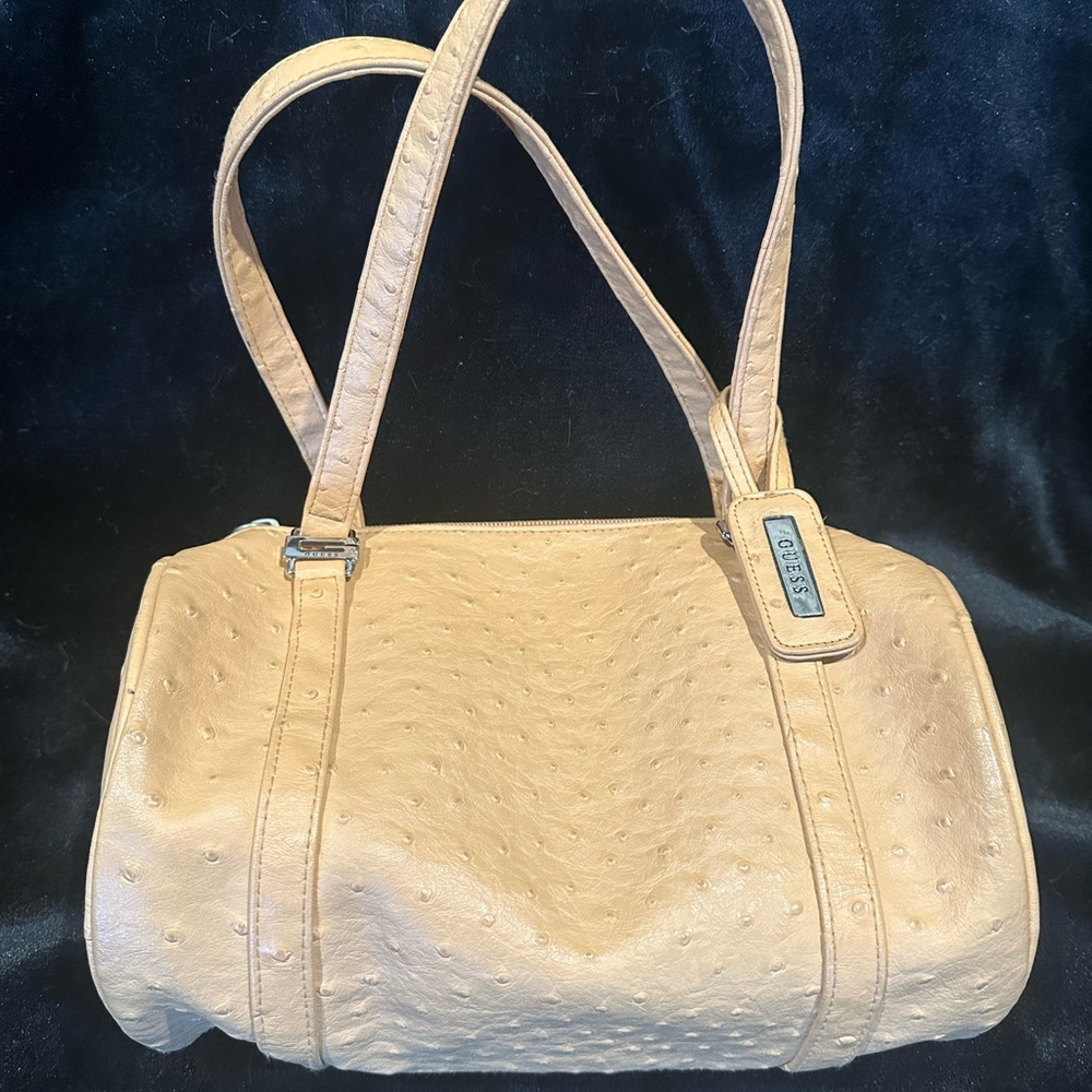 GUESS Beige Ostrich-Pattern Shoulder Bag